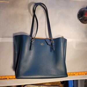 Coach Tote Bag, Teal Blue with brown interior